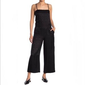 Theory Square Neck Double Strap Jacquard Fabric Wide Leg Crop Jumpsuit Sz 4 NWT